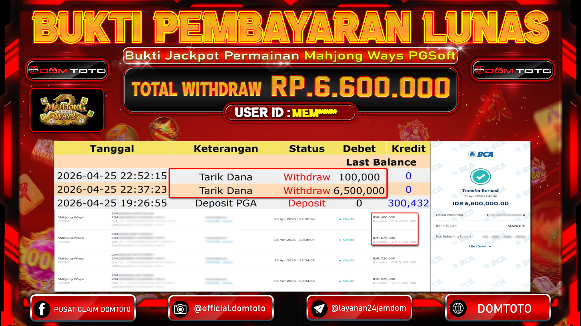 JACKPOT SLOT Mahjong Ways PGSoft 25 APRIL 2026
